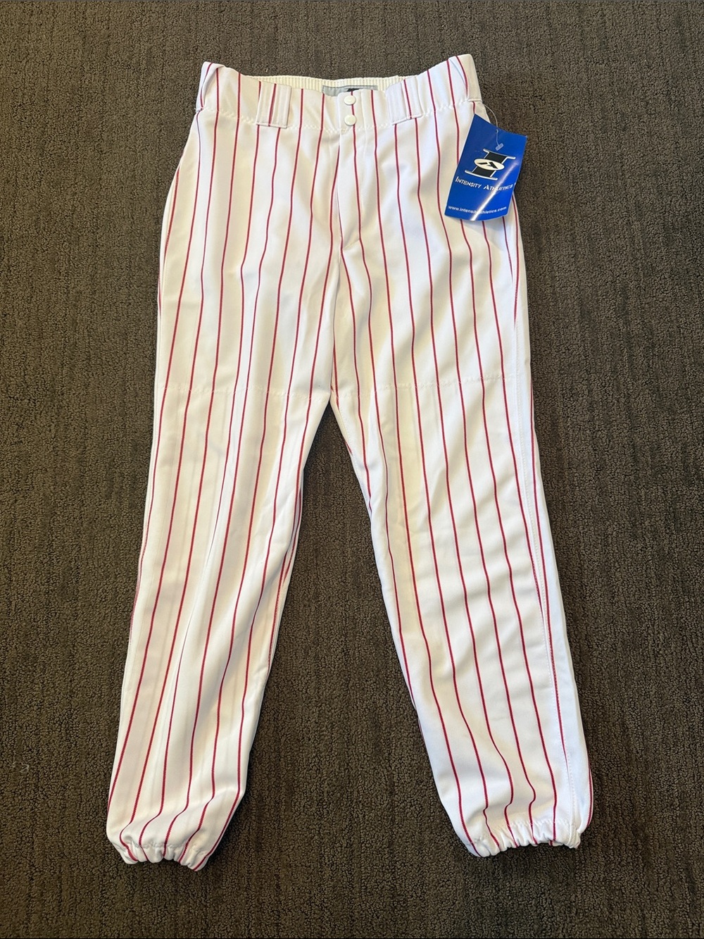 White Baseball Pants with Red Pinstripes - Athletic Shorts Bottoms